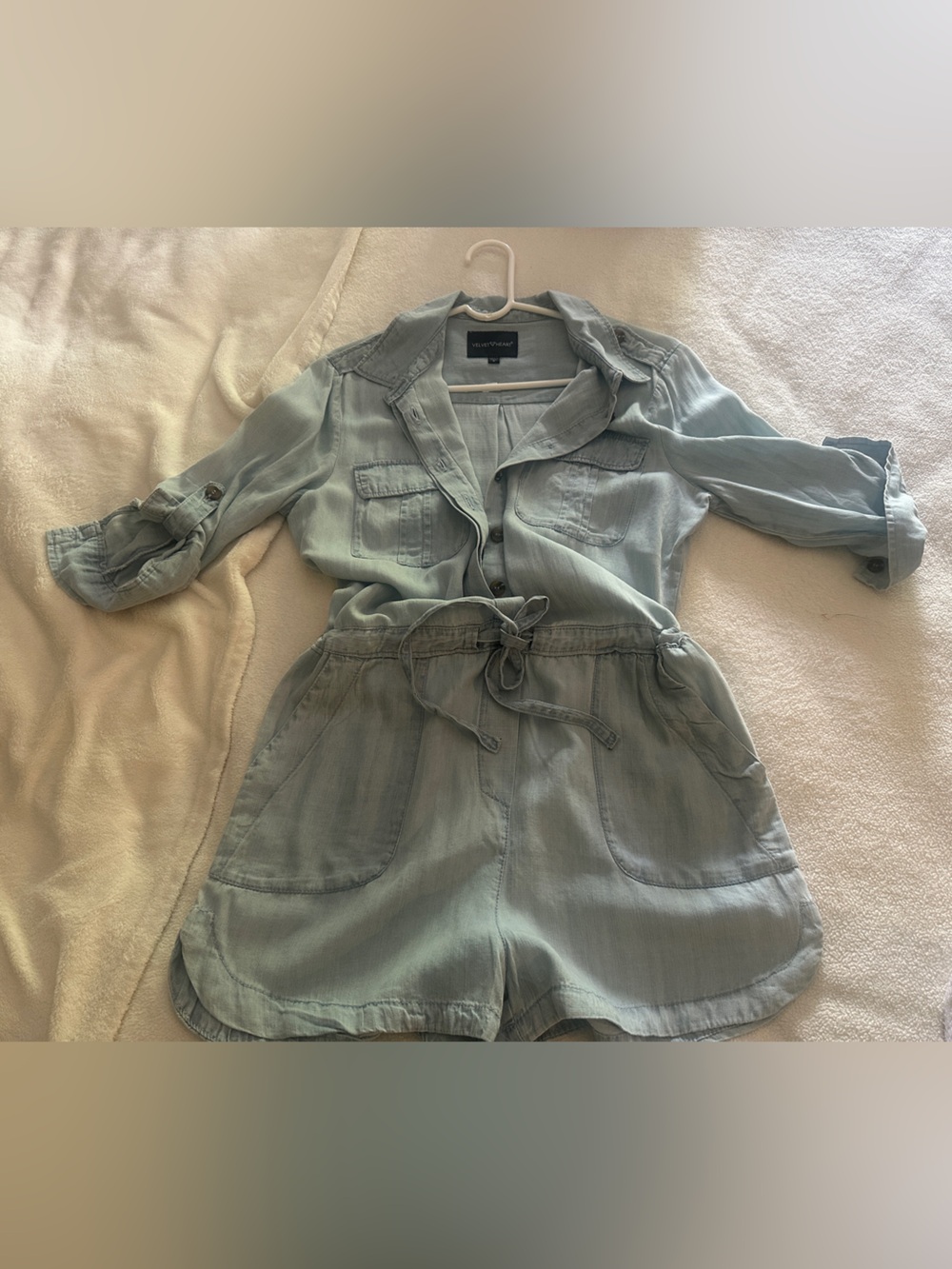 Velvet Heart Light Blue Denim Overall Romper